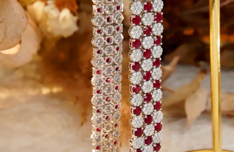 Aazuo Luxury Jewelry 18K Solid White Gold Real Diamonds Natural Ruby Line Tennis Bracelet