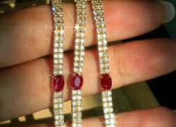 KUGG 18K Rose Gold Luxury Real Natural Diamonds, Shiny Ruby Bracelet