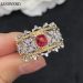 LUOWEND 18K White and Yellow Gold Real Natural Ruby Rings